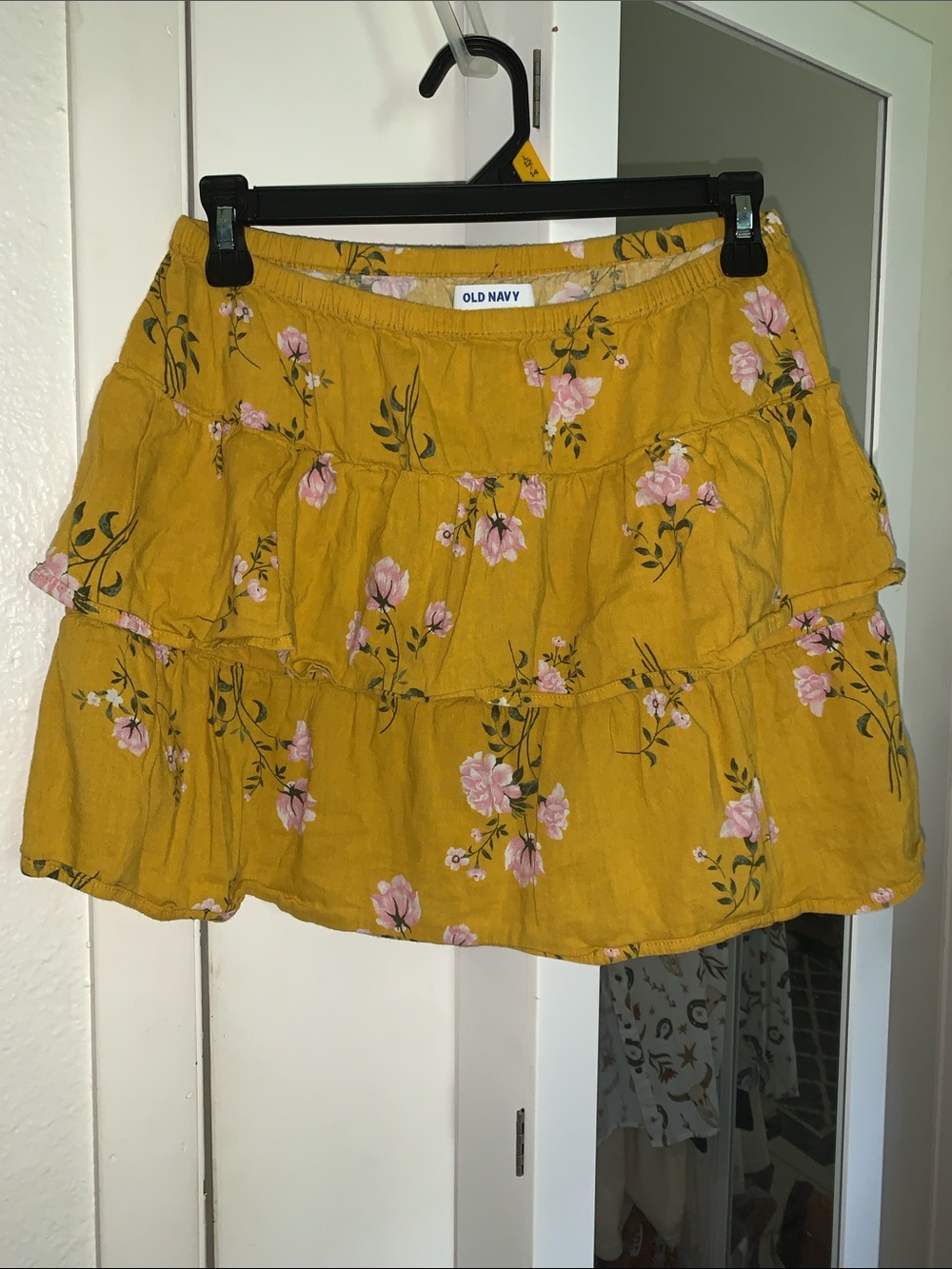 Old Navy Mustard Floral Tiered Mini Skirt
